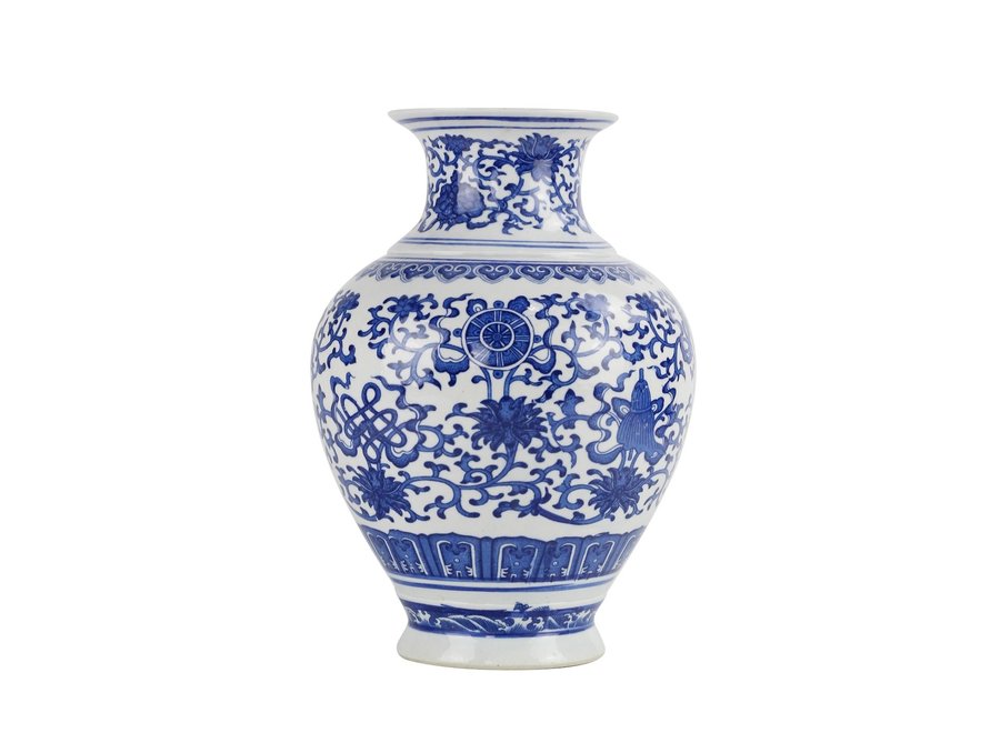 Vase Chinois Porcelaine Lotus Bleu et Blanc Diam21xH28cm