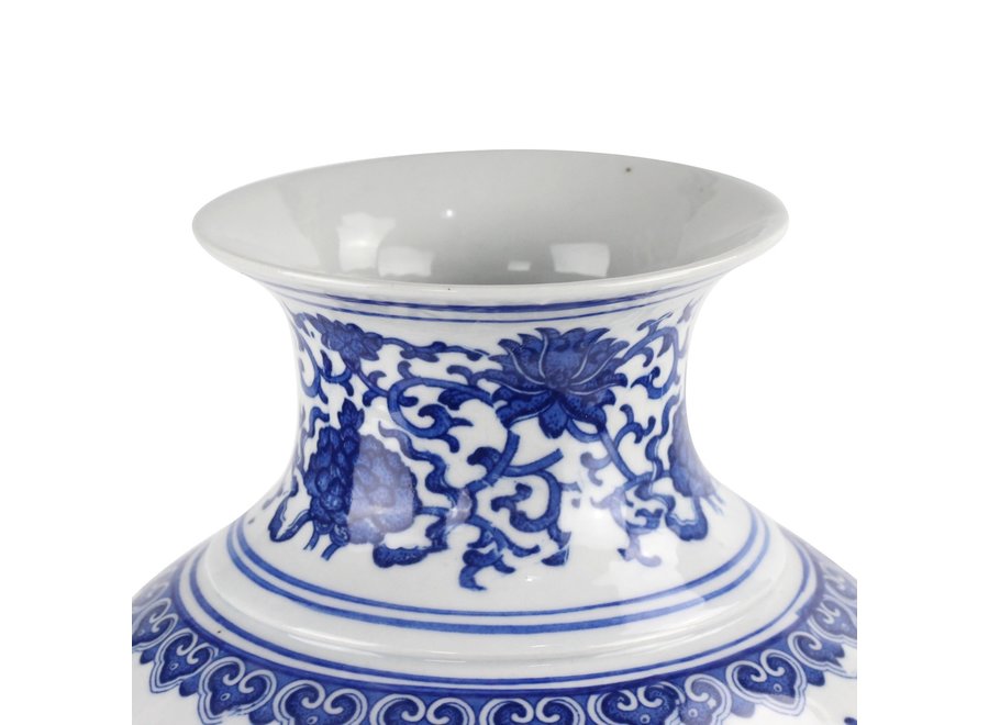 Vase Chinois Porcelaine Lotus Bleu et Blanc Diam21xH28cm