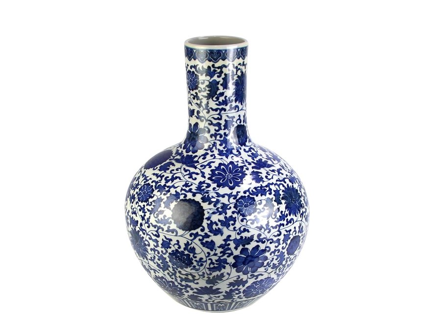 Vaso Cinese in Ceramica Porcellana Loto Blu e Bianco D32xA46cm