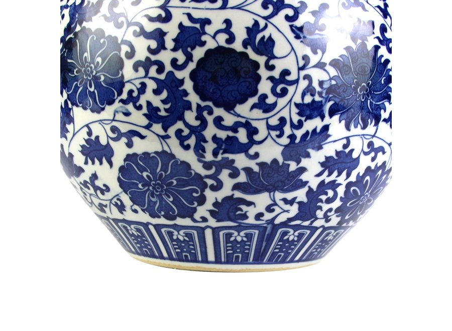 Fine Asianliving Vase Chinois Porcelaine Lotus Bleu et Blanc Diam32xH46cm