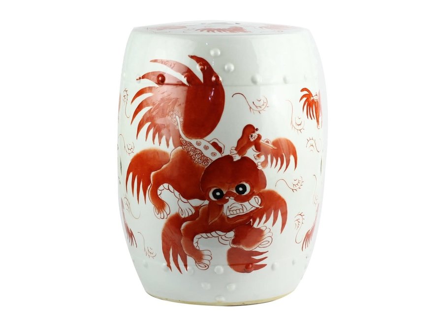 Fine Asianliving Sgabello in Ceramica con Leoni Guardiani Cinesi Dipinti a Mano L33xA45cm