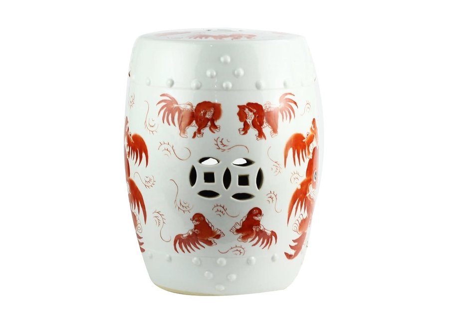 Fine Asianliving Ceramic Stool with Fu Dog Porcelain Chair W33xH45cm Hand-painted