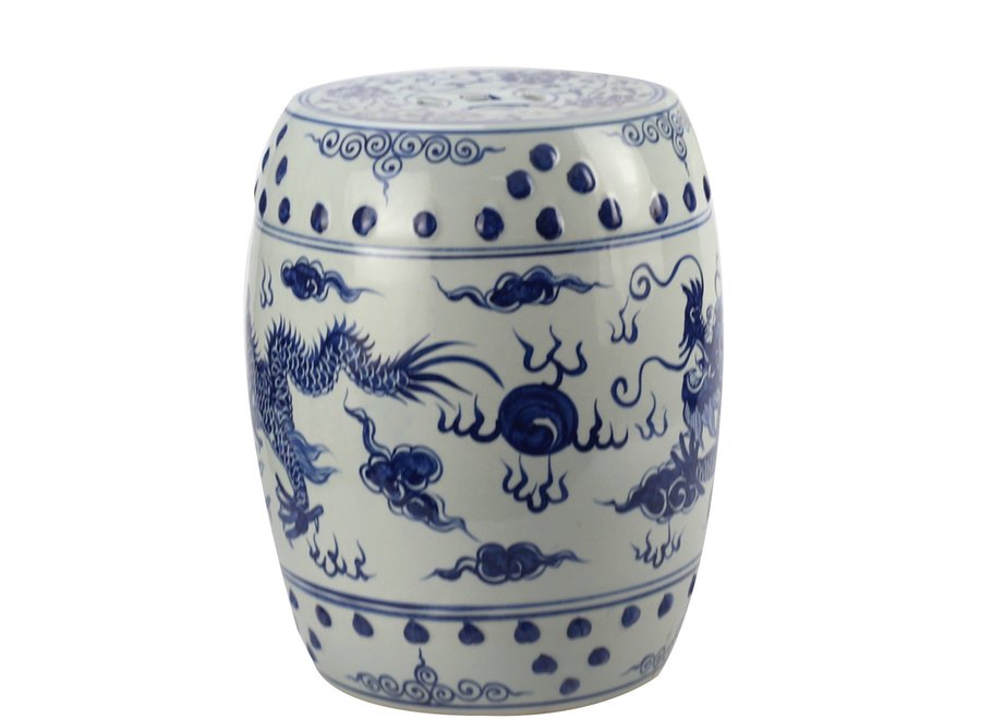 Keramik Hocker Blau Weiß Drache Porzellan B33xH45cm