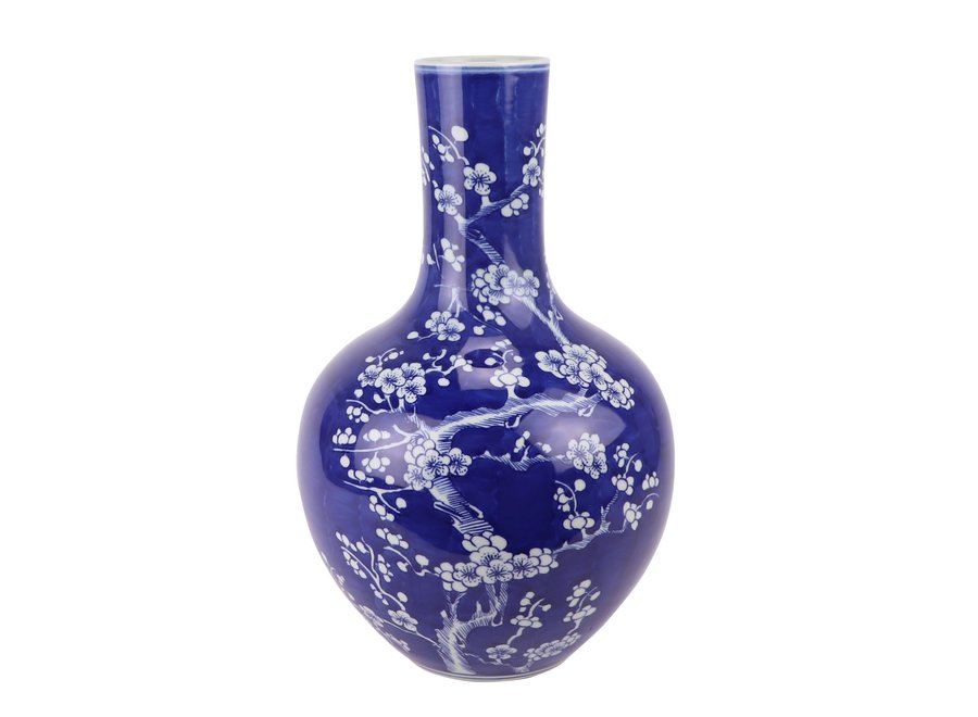 Chinese Vase Porcelain Blue Handpainted Blossoms D22xH36cm
