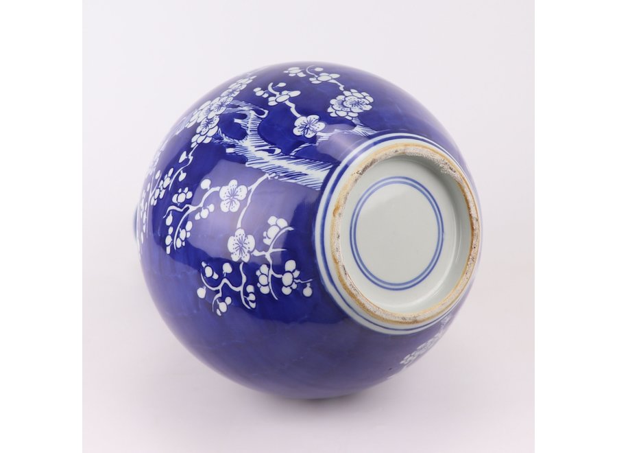 Vase Chinois En Porcelaine Bleue Peint À La Main Fleurs D22xH36cm