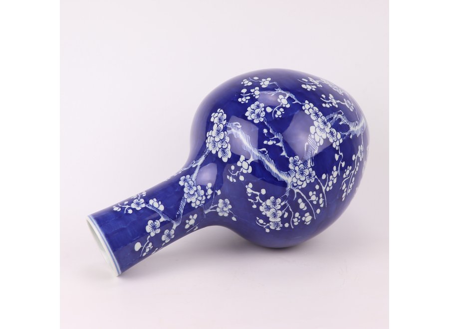 Chinese Vase Porcelain Blue Handpainted Blossoms D22xH36cm
