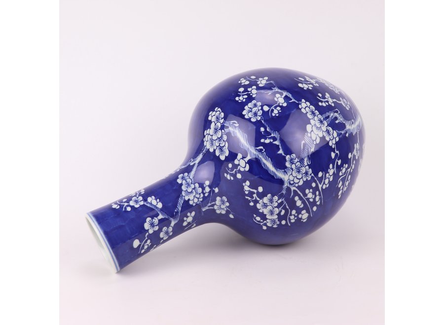 Jarrón Chino de Porcelana Flores Pintado a Mano Azul D22xAlto36cm