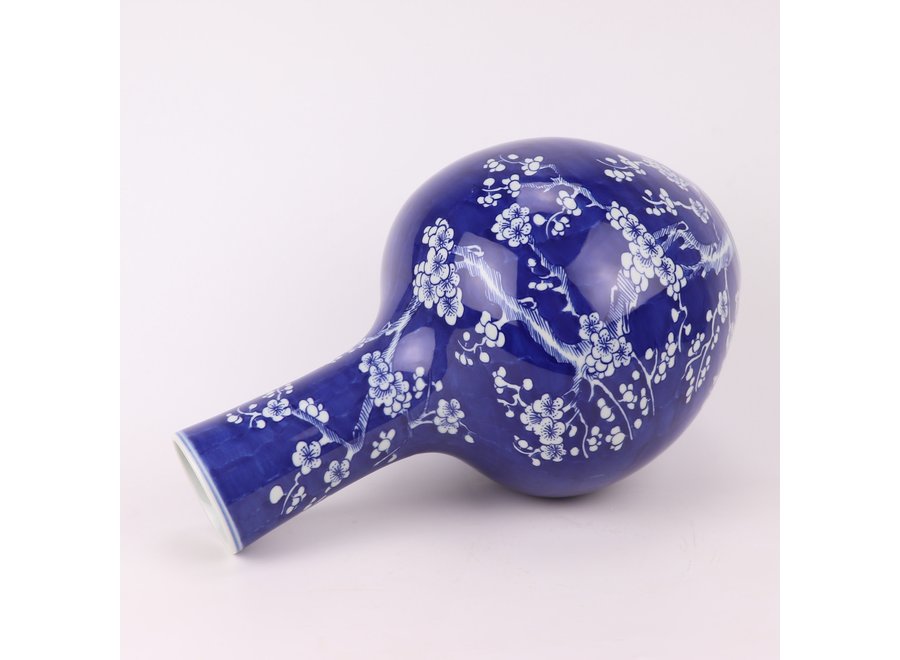 Vase Chinois En Porcelaine Bleue Peint À La Main Fleurs D22xH36cm