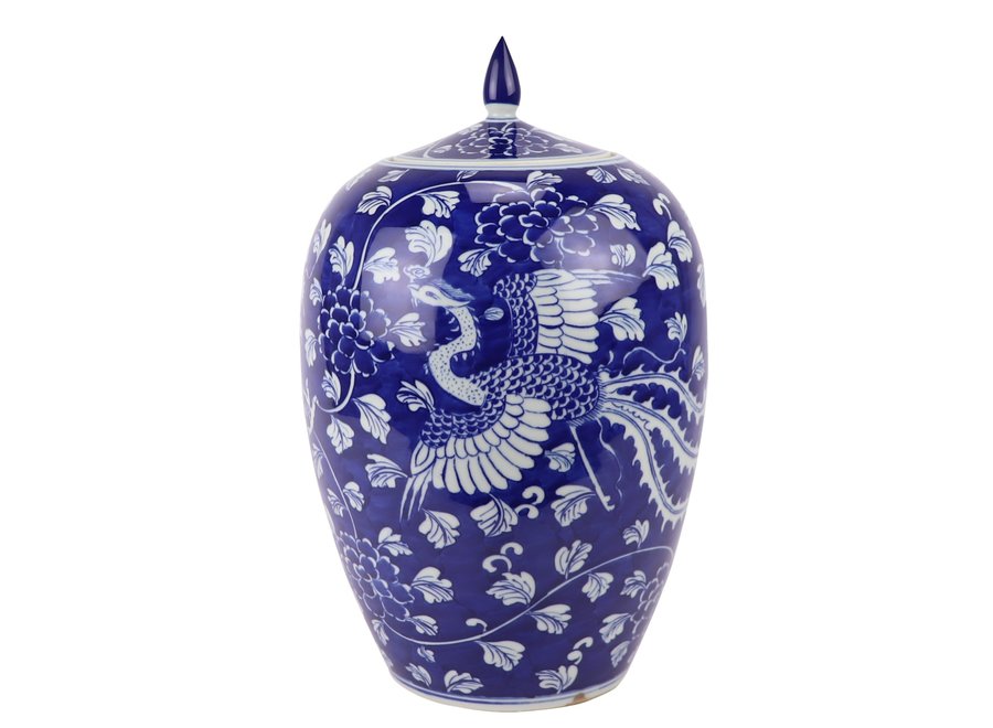 Ginger Jar Cinese Drago Phoenix Dipinto a Mano Blu D22xH35cm