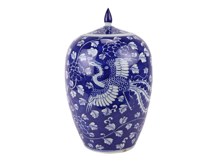 Pot à Gingembre Chinois Porcelaine Bleu Peint À La Main Dragon Phénix D22xH35cm
