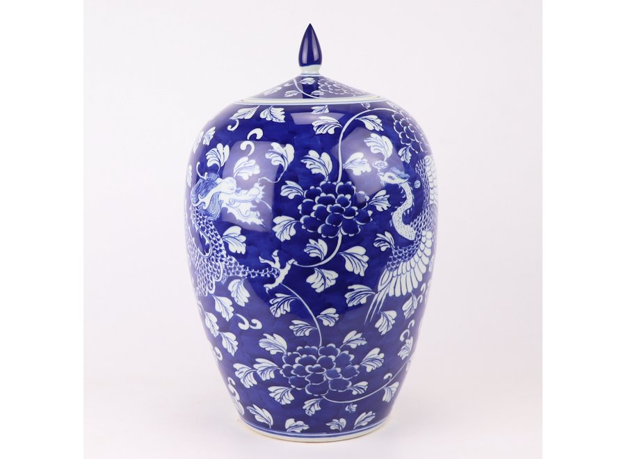 Ginger Jar Cinese Drago Phoenix Dipinto a Mano Blu D22xH35cm