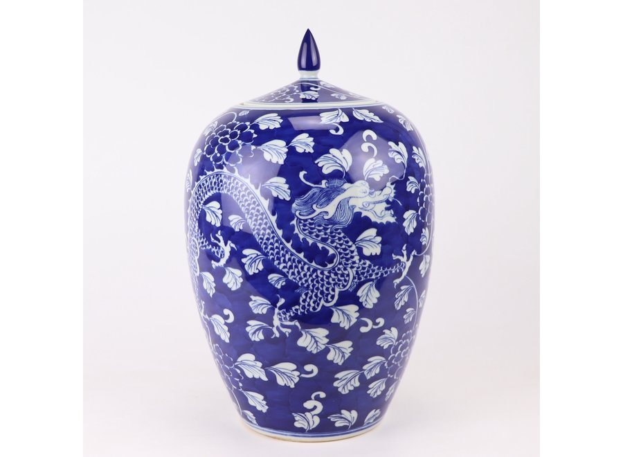 Chinese Ginger Jar Blue Handpainted Dragon Phoenix D22xH35cm