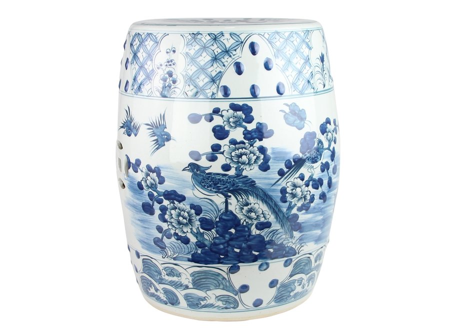 Keramik Hocker Blau Weiß Handbemalt D33xH45cm