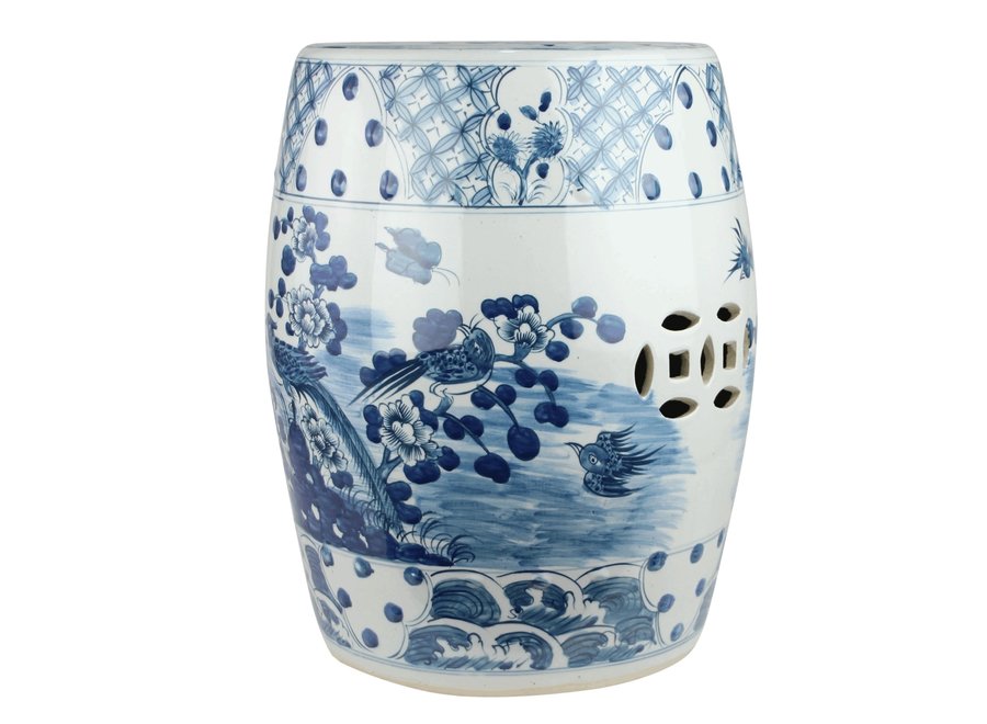 Sgabello In Ceramica Dipinto a Mano Blu D33xH45cm