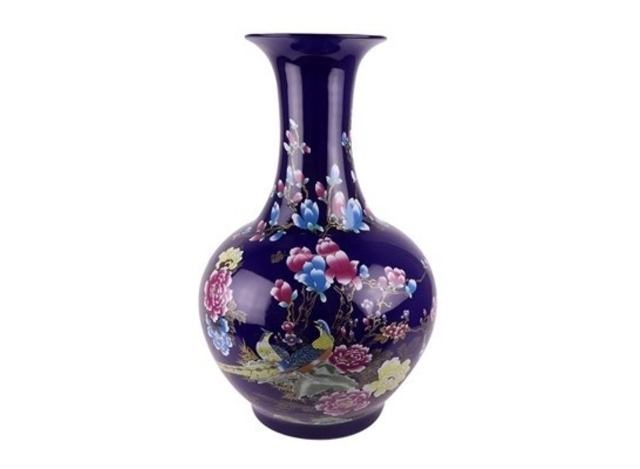 Chinesische Vase Porzellan Marine Blüten D37xH58cm