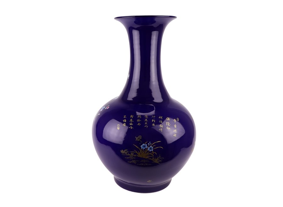 Fine Asianliving Vase Chinois Porcelaine Fleurs Marines D37xH58cm