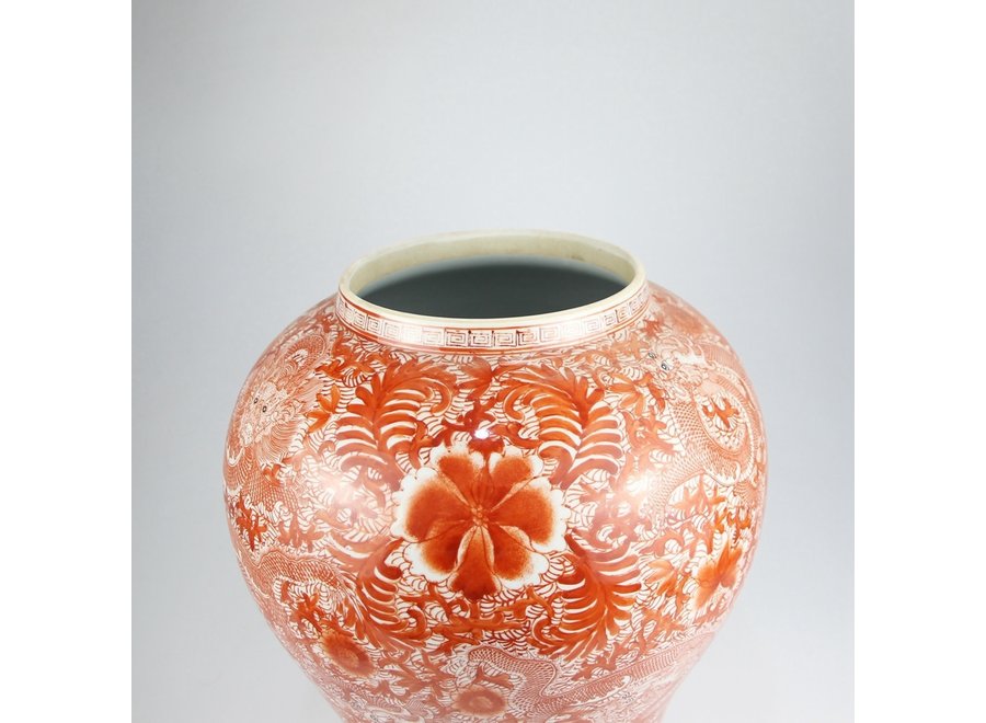 Pot à Gingembre Chinois Porcelaine Dragon Rouge Peint À La Main D33xH61cm