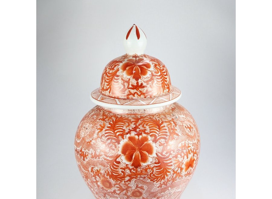 Fine Asianliving Ginger Jar Cinese Drago Rosso Dipinto a Mano D33xH61cm
