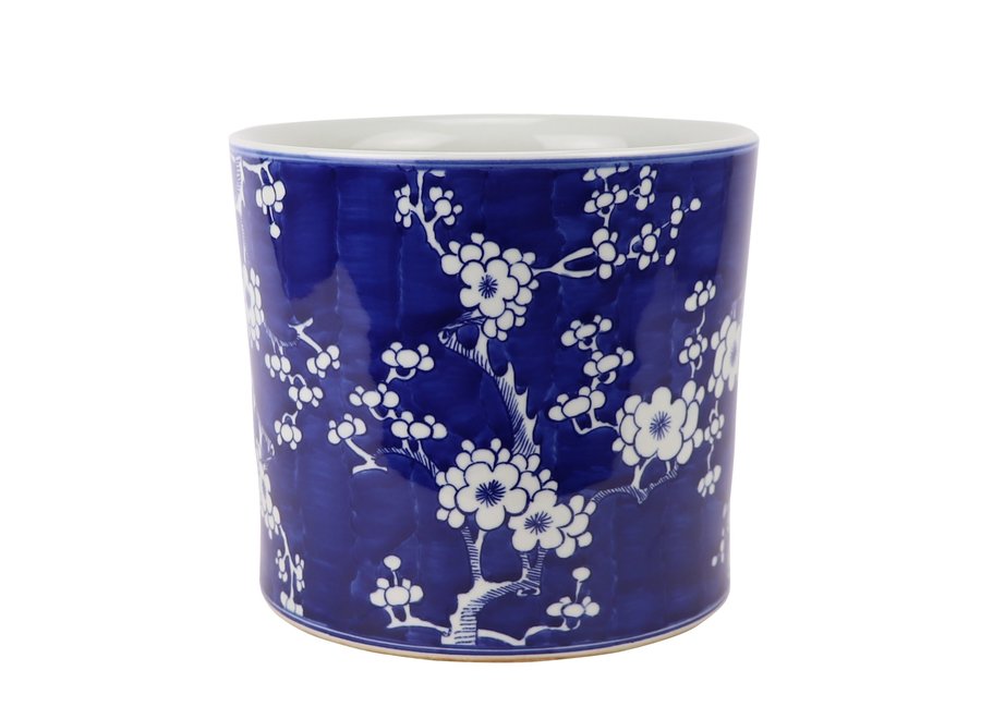 Pot de Fleurs Chinois Fleurs Peintes à la Main Bleu D22xH20cm