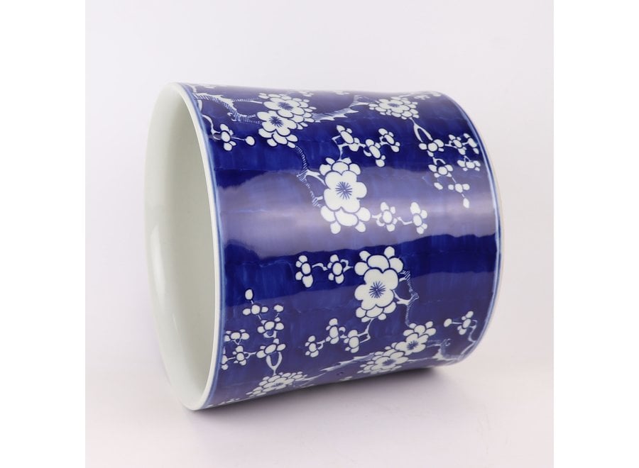 Chinese Flower Pot Blue Handpainted Blossoms D22xH20cm