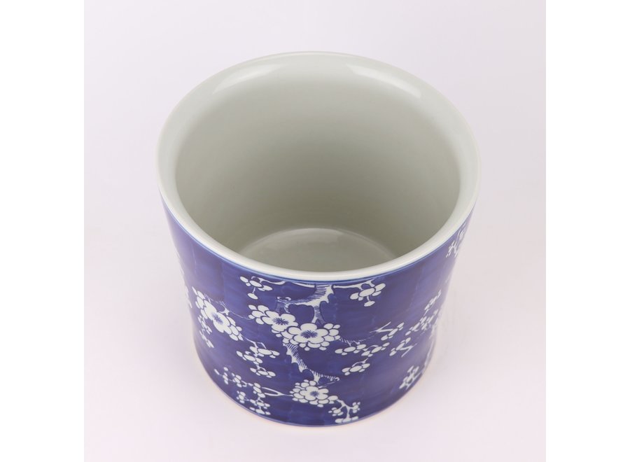 Chinese Flower Pot Blue Handpainted Blossoms D22xH20cm