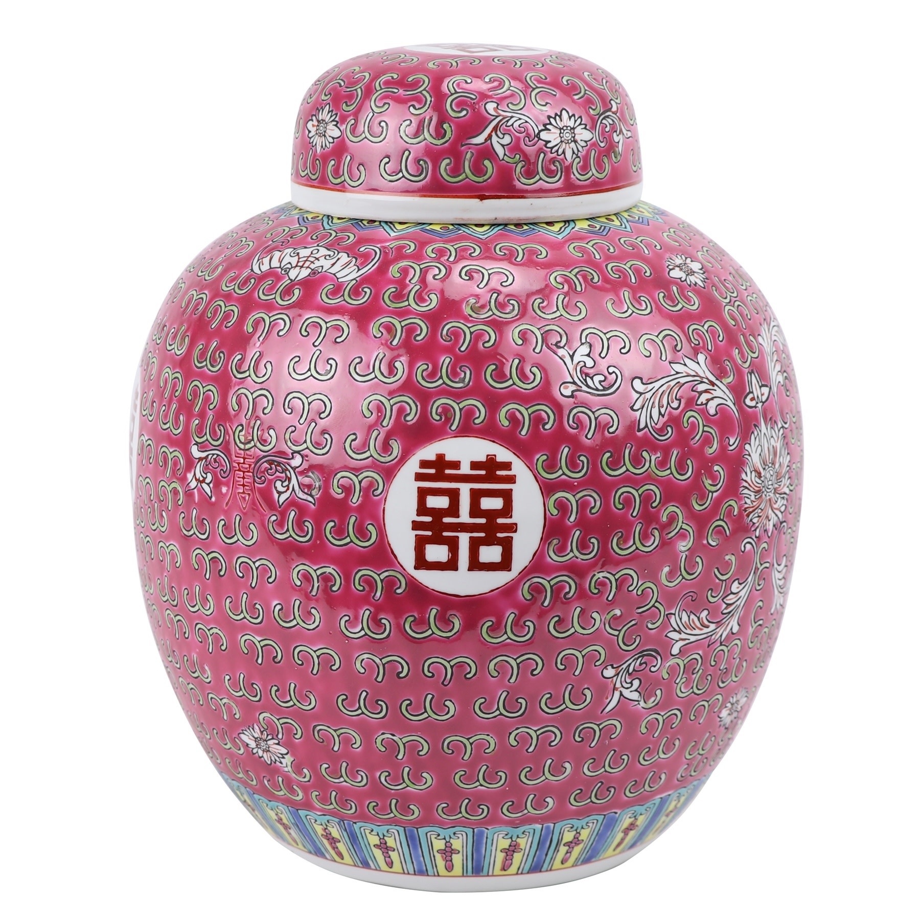 Tarro De Jengibre Chino Decorativo - Porcelana Roja Y Blanca, 23x23 Cm, Hecho A Mano En Jingdezhen