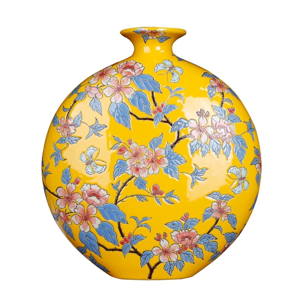 Chinese Vase Handpainted Yellow W32xD12xH34cm Fine Asianliving