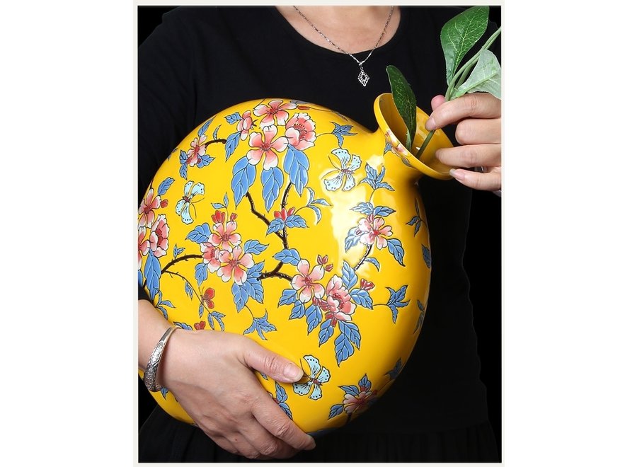 Chinesische Vase Porzellan Gelbe Blumen Handgemalt B32xT12xH34cm