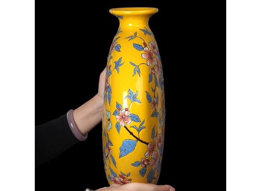 Chinesische Vase Porzellan Gelbe Blumen Handgemalt B32xT12xH34cm