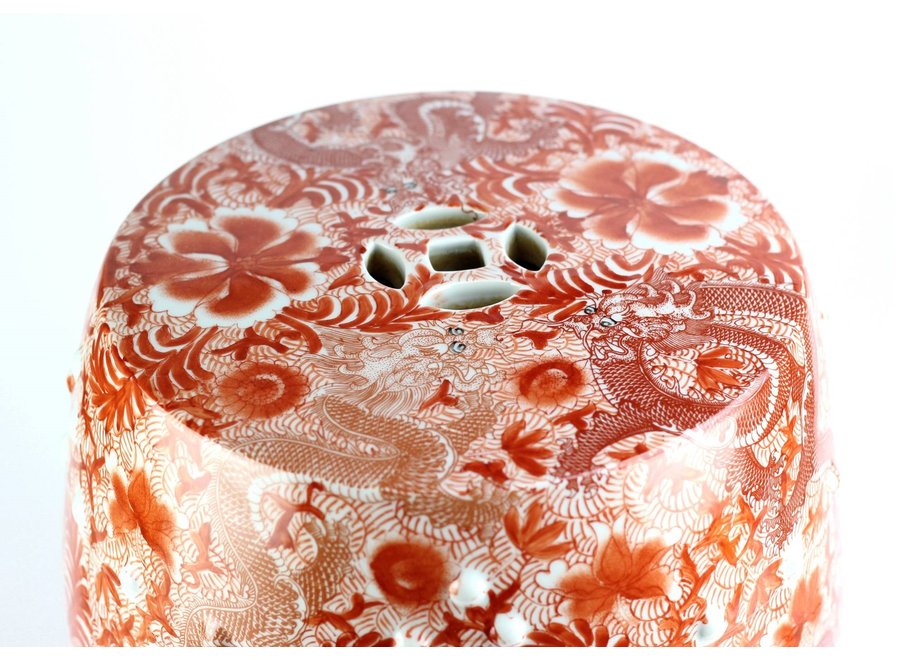 Tabouret Céramique Dragons Chinois D33xH46cm Peinte à la Main