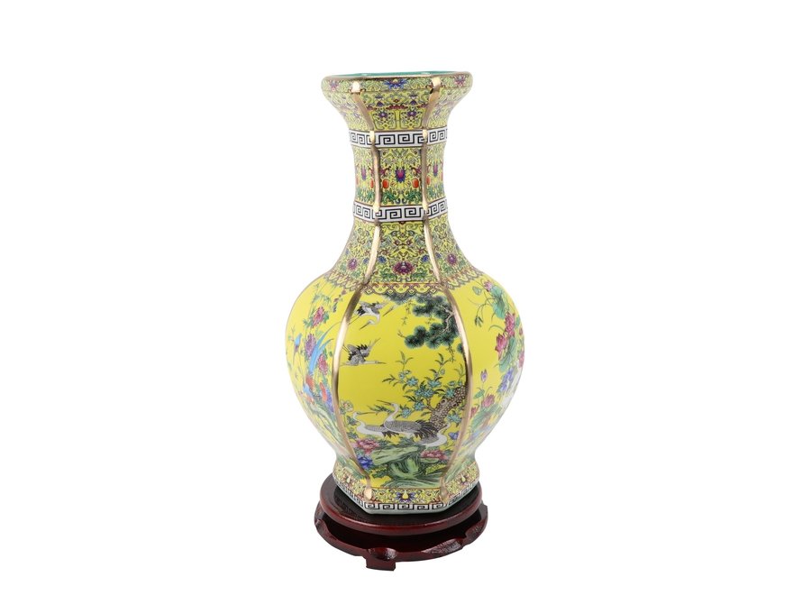 Chinesische Vase Porzellan Blumen Vögel Gelb D19xH32cm