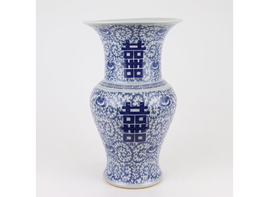 Chinesische Vase Blau Weiß Doppeltes Glück Porzellan D21xH35cm