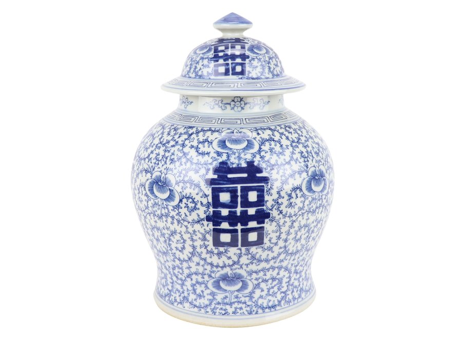 Chinese Ginger Jar Blue White Double Happiness D18xH24cm