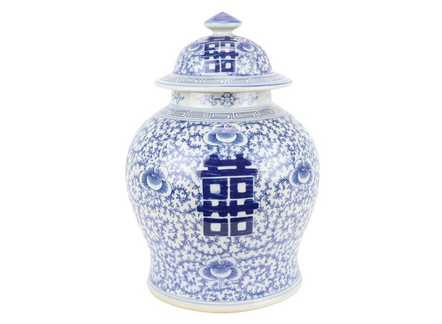 Ginger Jar Cinese Blu Bianco Double Happiness D18xH24cm