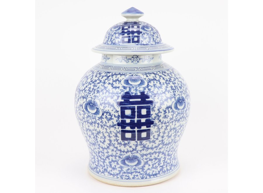 Fine Asianliving Chinese Ginger Jar Blue White Double Happiness D18xH24cm
