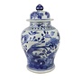Chinesische Vase mit Deckel Porzellan handbemalt Vögel Blau Weiß D23xH39cm