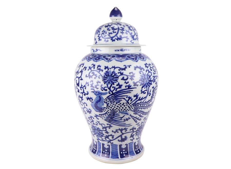 Pot à Gingembre Chinois Porcelaine Peint À La Main Phénix Bleu Blanc D32xH60cm
