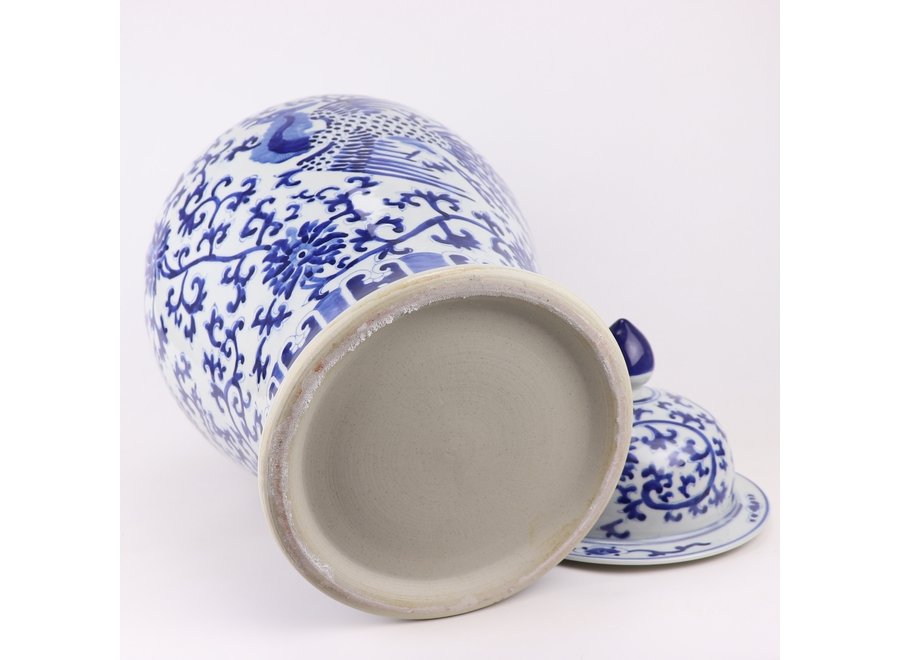 Chinesische Vase mit Deckel Porzellan handbemalt Phönix Blau Weiß D32xH60cm