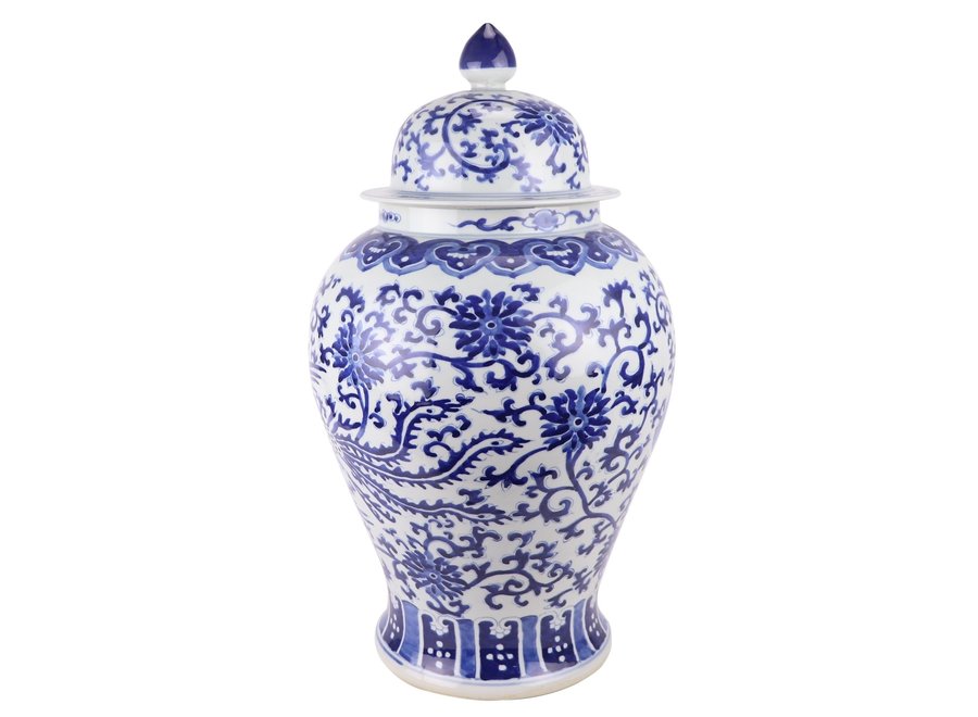 Chinesische Vase mit Deckel Porzellan handbemalt Phönix Blau Weiß D32xH60cm