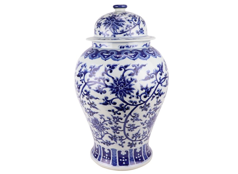 Tarro de Jengibre Chino Templo Porcelana Loto Azul Blanca D32xAlto53cm