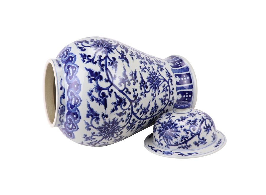 Chinesisches Vase mit Deckel Porzellan handbemalt Lotus Blau Weiß D32xH53cm