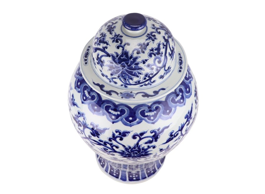 Chinesisches Vase mit Deckel Porzellan handbemalt Lotus Blau Weiß D32xH53cm