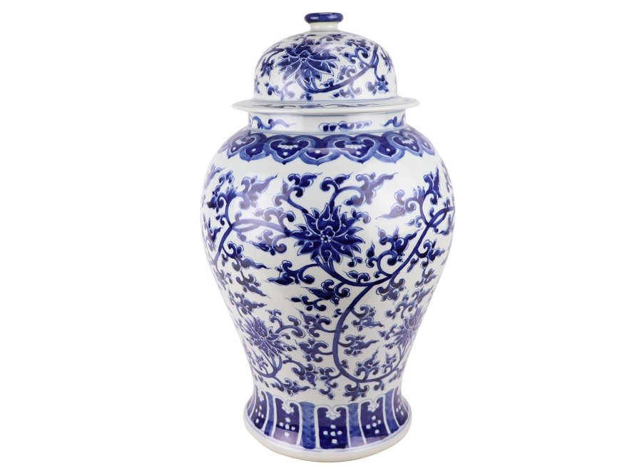 Chinesisches Vase mit Deckel Porzellan handbemalt Lotus Blau Weiß D32xH53cm