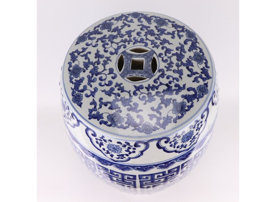 Keramik Hocker Blau Weiß Handbemalt D35xH47cm