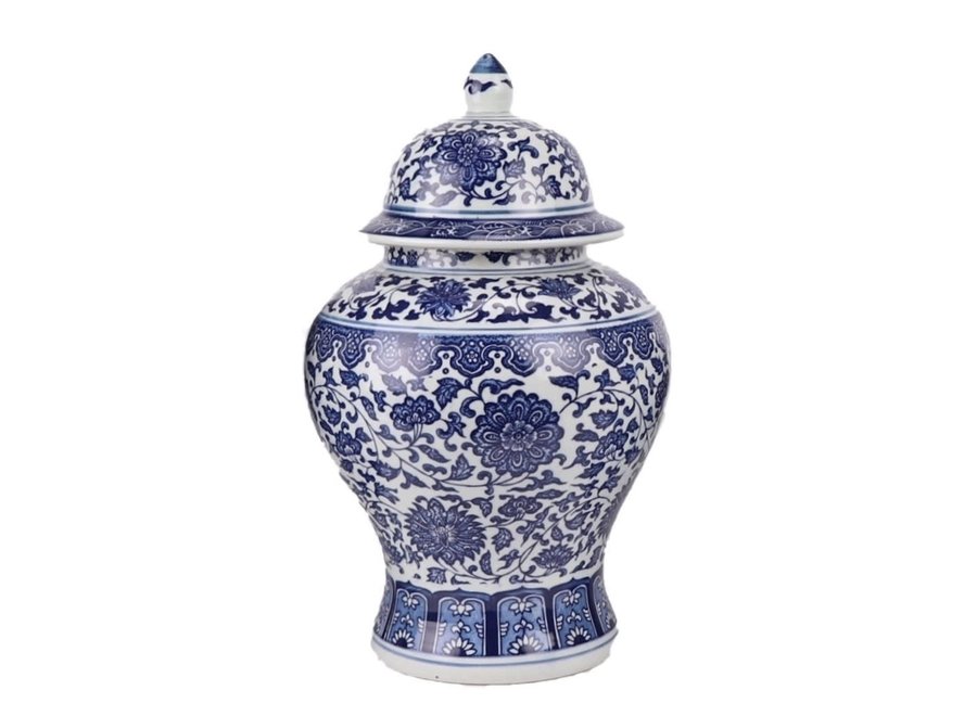 Chinesisches Deckelvase Porzellan Lotus Blau Weiß D22xH37cm