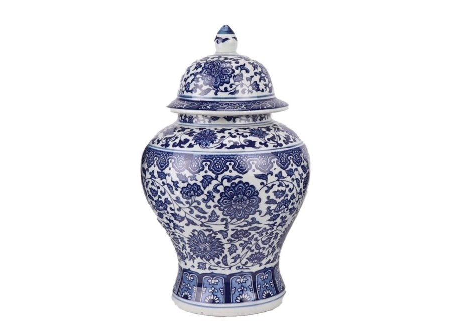 Tarro de Jengibre Chino Templo Porcelana Loto Azul Blanca D22xAlto37cm