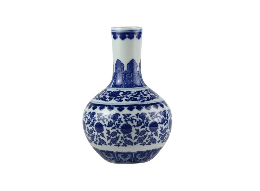 Jarrón Chino de Porcelana Loto Azul Blanca D20xAlto30cm