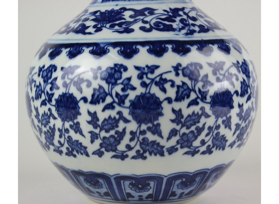 Chinesische Vase Porzellan Lotus Blau Weiß D20xH30cm