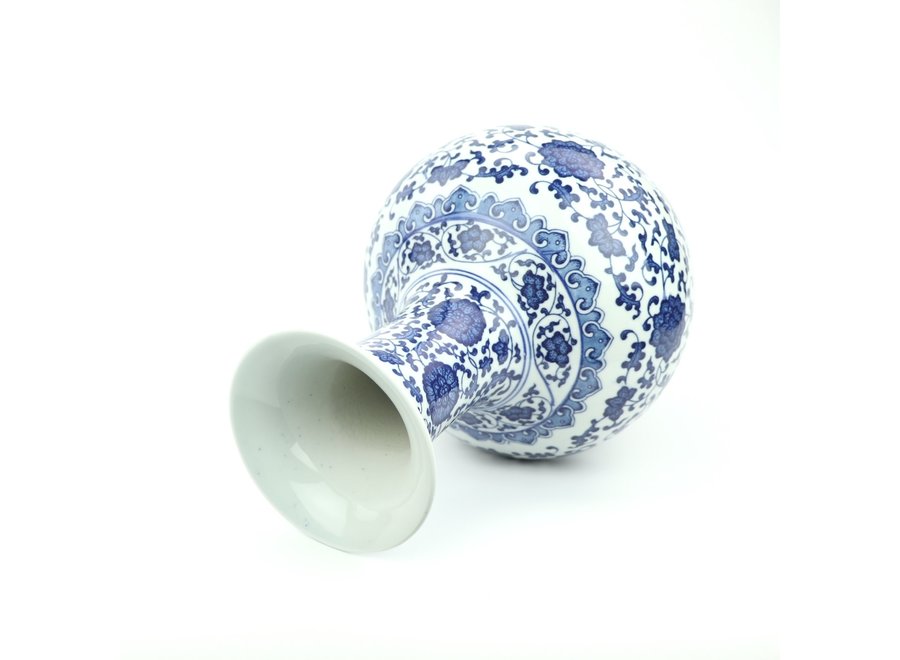 Vaso Cinese Porcellana Lotus Blu Bianco D21xH33cm