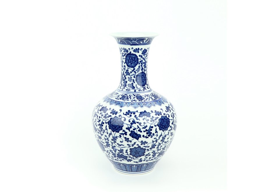 Vaso Cinese Porcellana Lotus Blu Bianco D21xH33cm